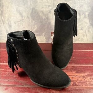Vionic Faros Black Suede Ankle Boots with Fringe and Studded Size 8